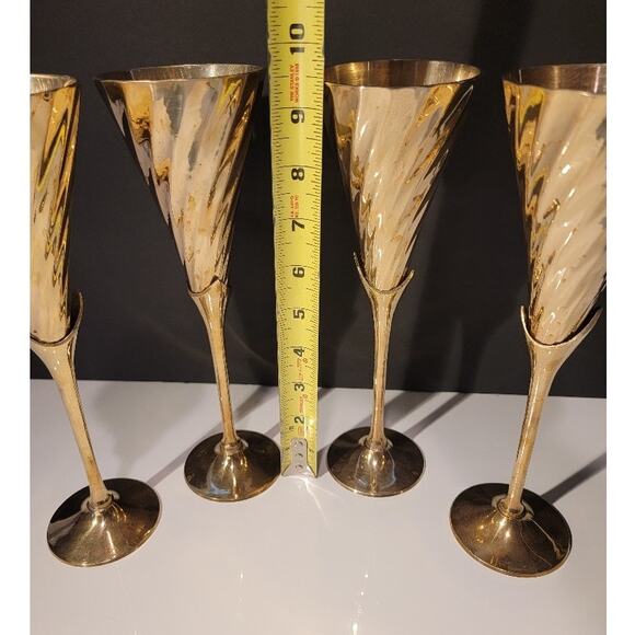 Vintage Brass Champagne Flutes Set of 4 Celebration Toasting Drinkware "READ" - Picture 14 of 16
